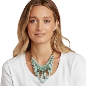 Turquoise Amber Silver Colored Beads Rhinestones Multi Strand Statement Necklace